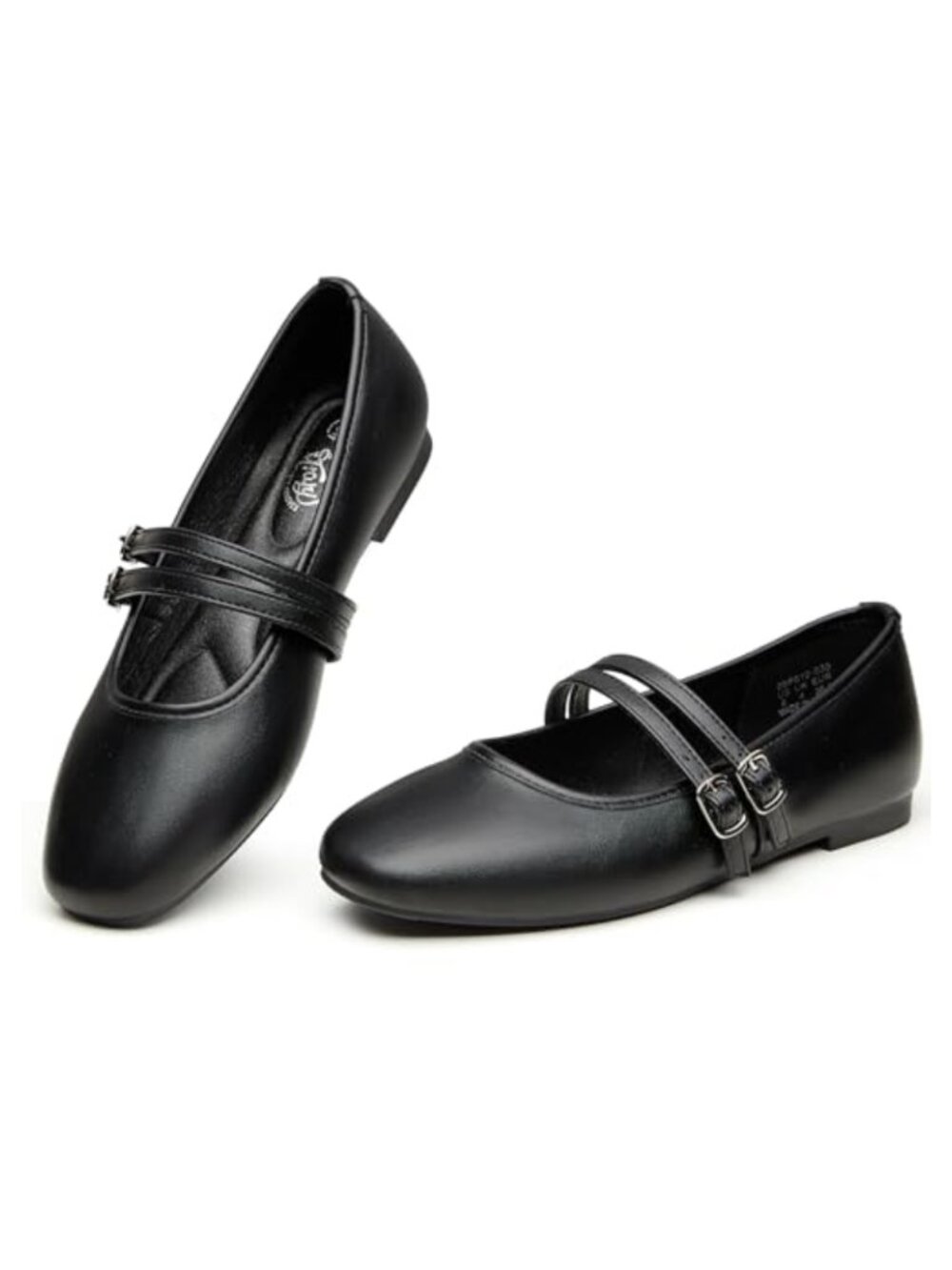Mary Jane Flats Women Square Toe Buckle Strap Slip On Comfortable PU Leather